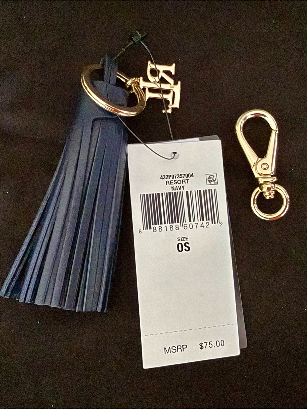 Lauren Ralph Lauren Navy Tassel Key & Card Holder with Gold Hardware